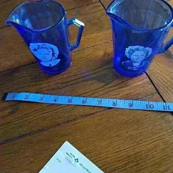 Shirley Temple 1930s Depression Blue Glass Pitcher 2pc - Picture 11 of 13